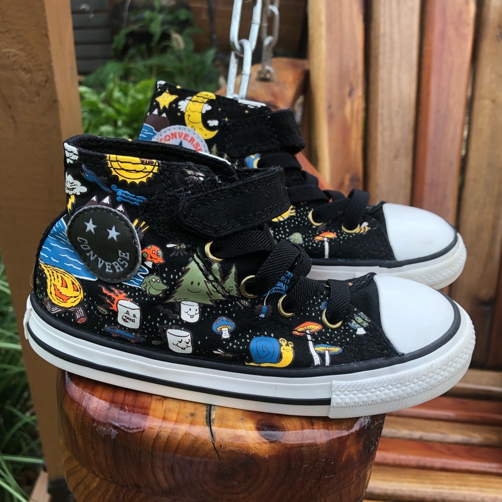 Converse high tops, cool camping print